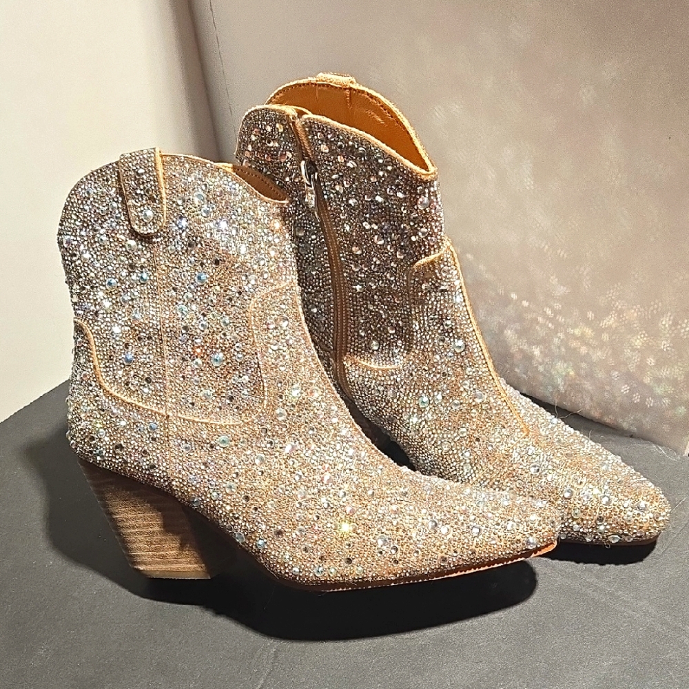 Women's Rhinestone Ankle Boots By A Rider Girl, Size 8.5